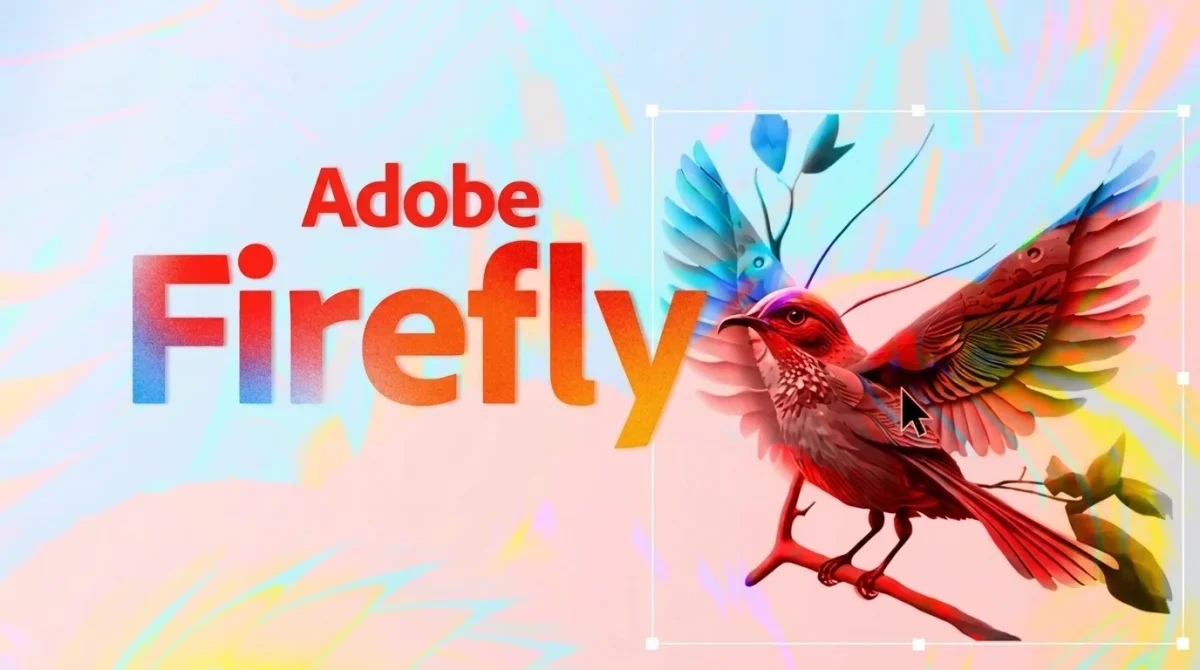 Adobe Firefly interface showing a colorful AI-generated bird, a commercially safe Midjourney alternatives integrated with Photoshop.