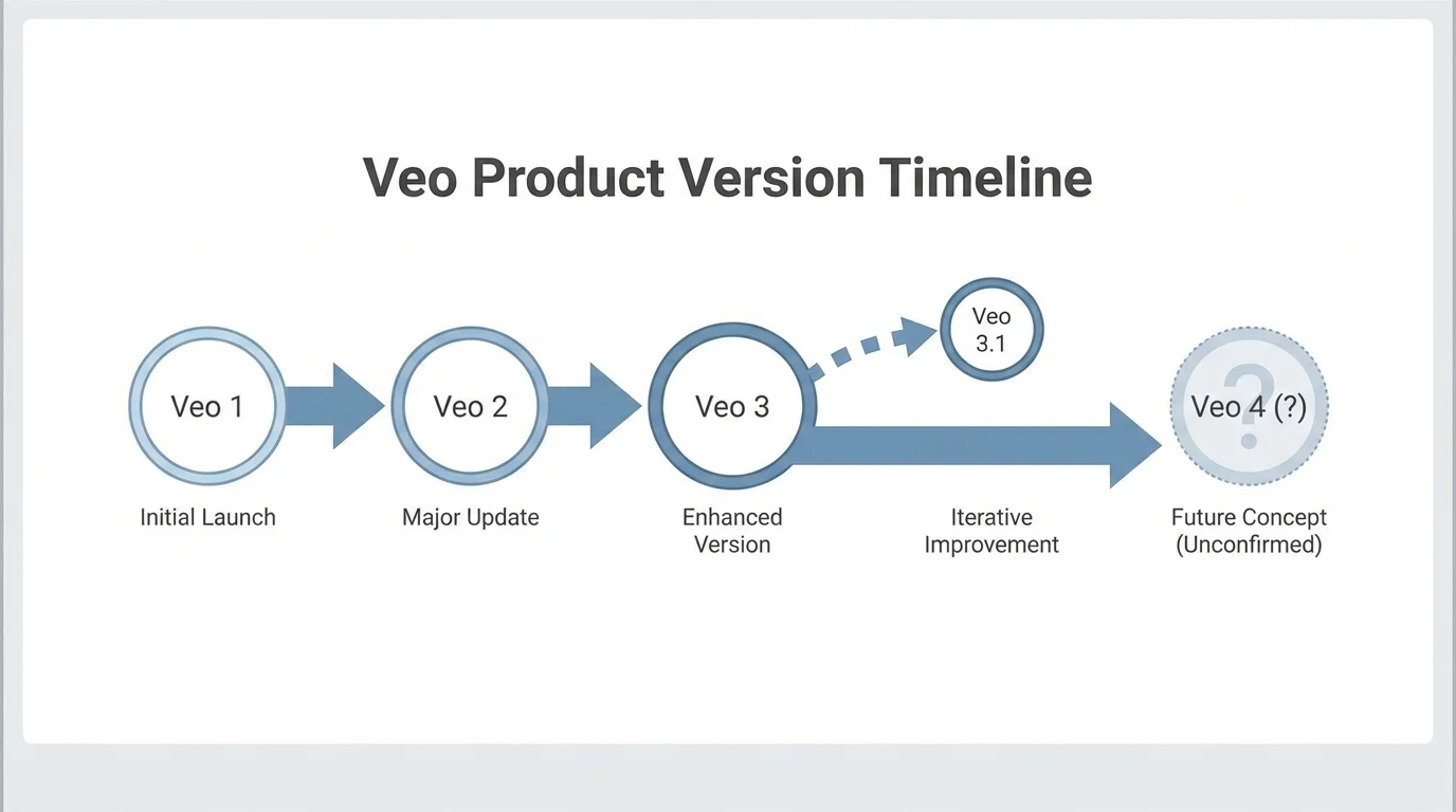 A professional timeline graphic showing the history of Google Veo releases from May 2024 to April 2026, highlighting speculations on when is Veo 4 coming out.