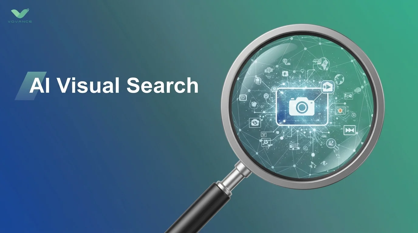 Infographic titled "Key Takeaways" outlining the technical components of how does ai visual search work, including Computer Vision, CNNs, and CLIP, with a mention of Google Lens and Pinterest.