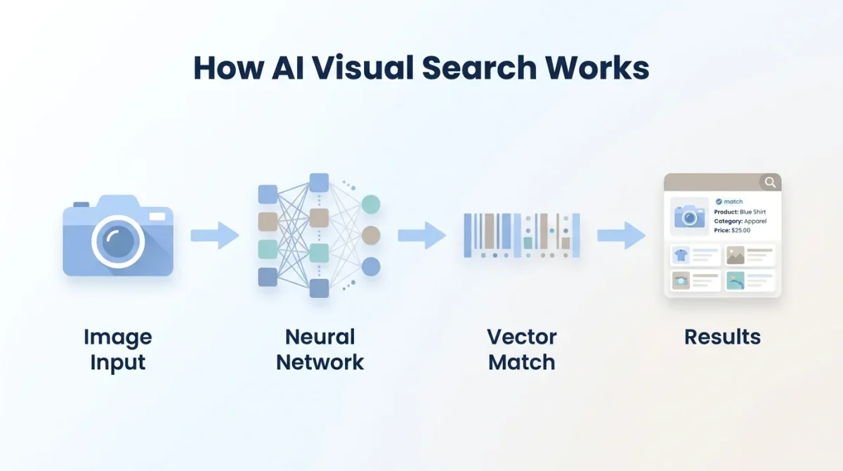 A 3D digital visualization of an AI "brain" or neural network core, representing the deep learning architecture used in how does ai visual search work