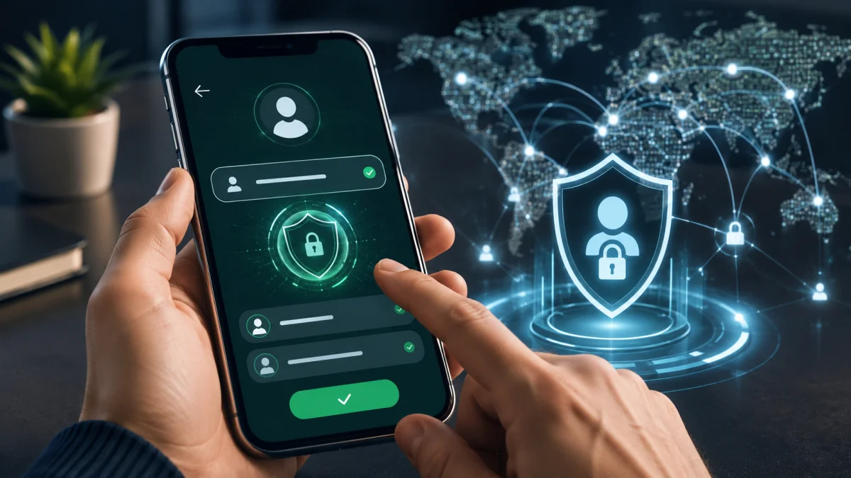 Ultra-realistic illustration of a smartphone showing the WhatsApp Username reservation process with secure digital identity, privacy protection, encrypted messaging, and modern communication technology.