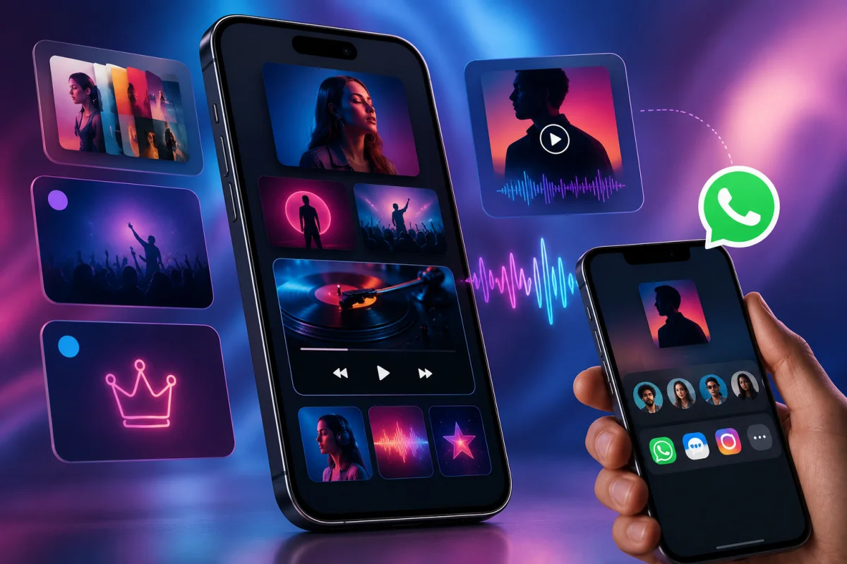Apple TV and Apple Music Android widgets with media playback cards sharing features and home screen shortcuts on smartphones