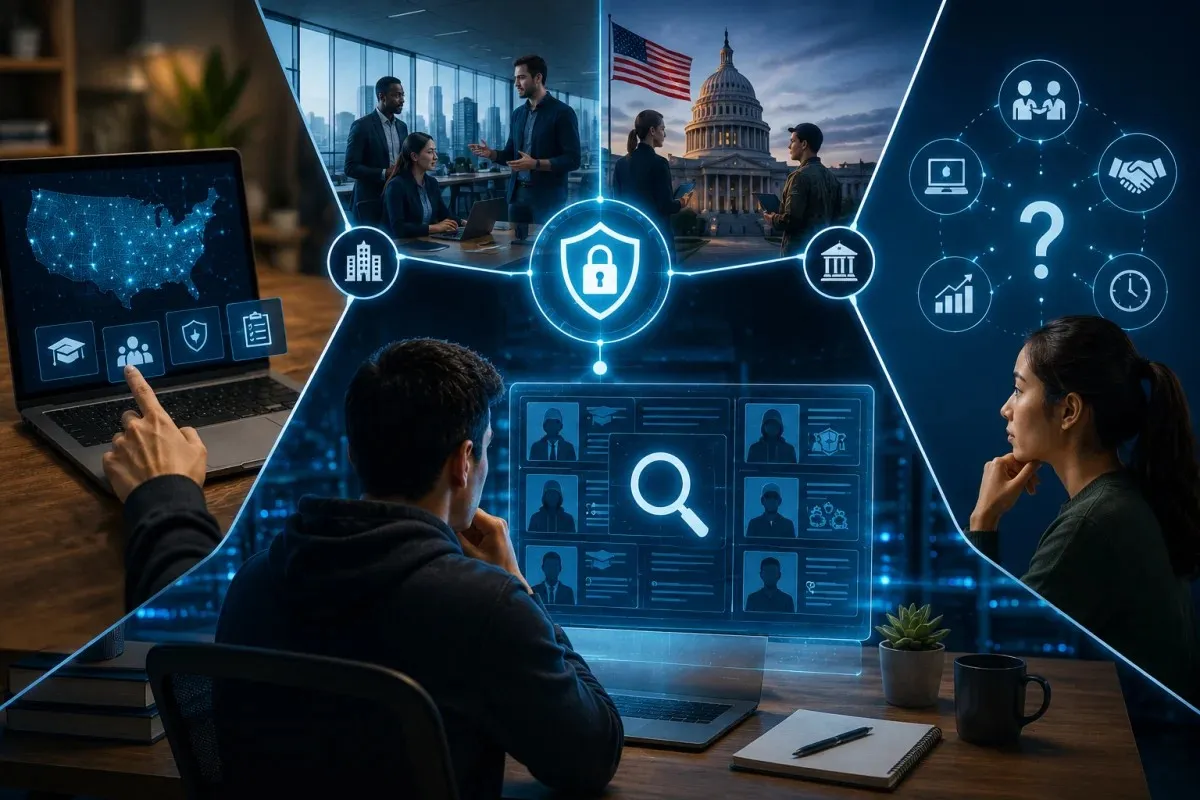 Professional searching for a Cybersecurity Apprenticeship through official programs while comparing employer and government training opportunities.
