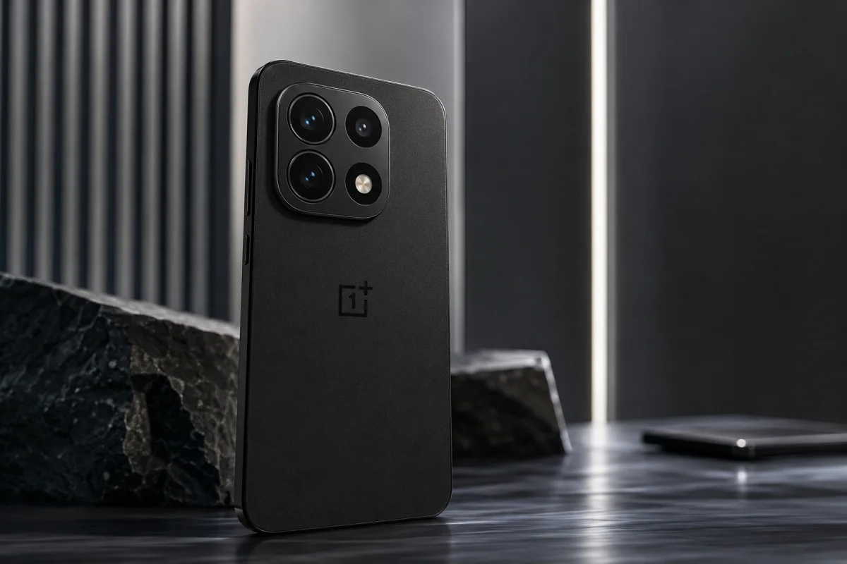 OnePlus 16 premium smartphone concept highlighting the rumored flagship design and launch timeline in a modern editorial scene.