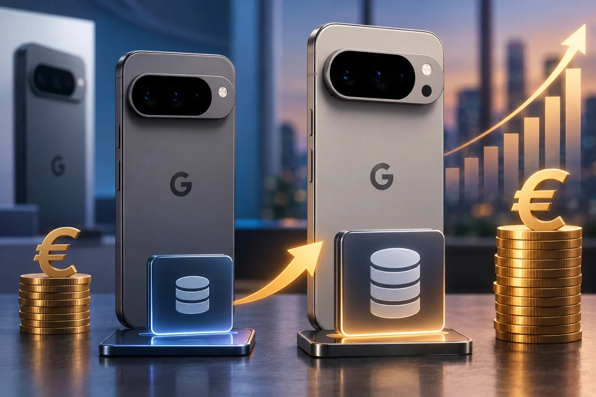 Pixel 11 Pro and previous-generation Pixel smartphone shown with storage and pricing concepts illustrating the leaked storage tier changes and pricing strategy.