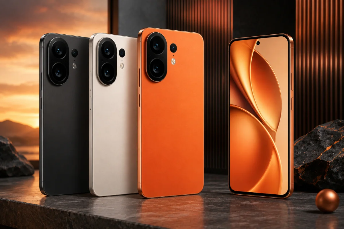 Vivo x300 e design and color options with orange and black premium smartphone finishes