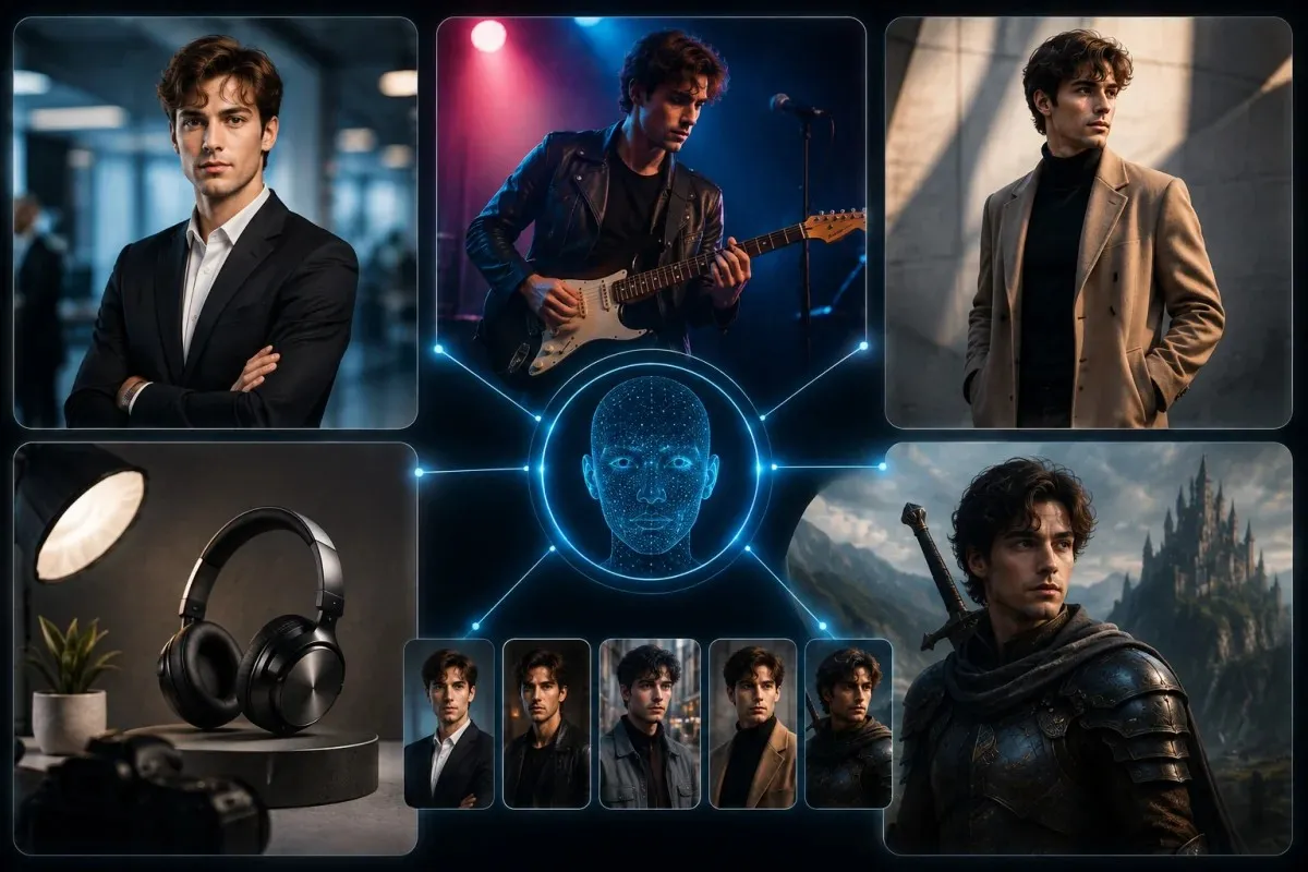 Different photoshoot ai styles including professional headshots, musician portraits, fashion photography, product images, and creative concepts.